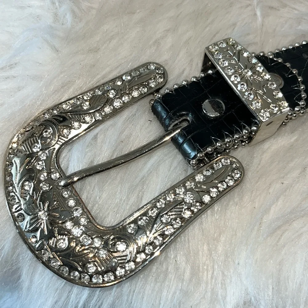 Bling embellished sparkly statement leather western cowgirl belt S/M